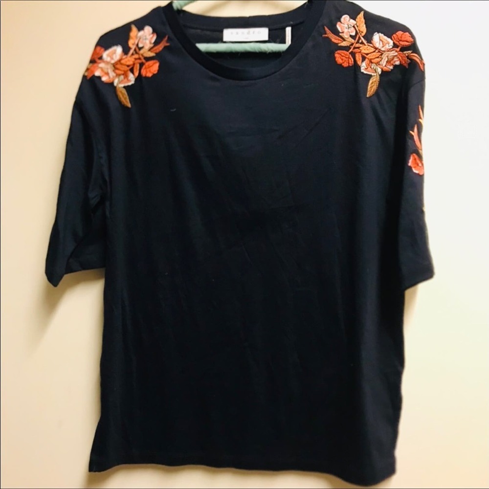 Sandro Paris Marine 3/4 Sleeve Embroidered Top 2